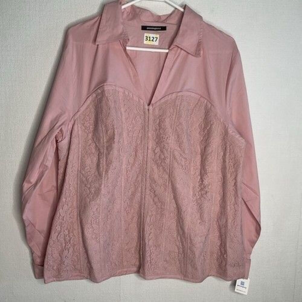 NWT Penningtons Lace Corset Style Button‎ Up Blouse Top Women Size 18 Dusty Pink